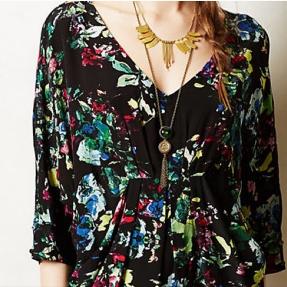 Anthropologie Maeve Black Floral Dress XS - Picture 2 of 12